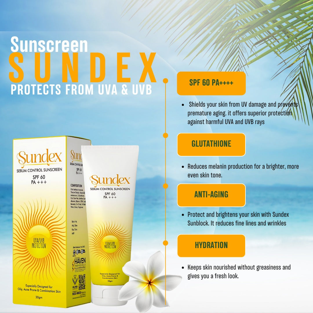 Sundex Sebum control sunscreen with SPF60 and glutathione